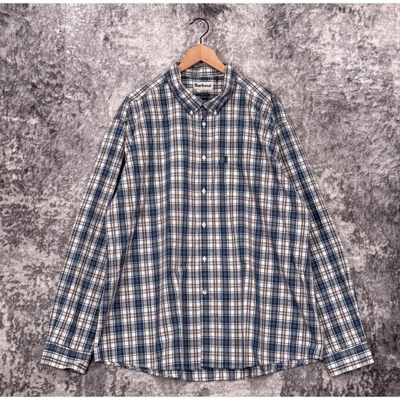 Barbour Shirt XXL Mens Tailored Fit Oxford Blue Plaid Long Sleeve Button Down - Picture 1 of 9